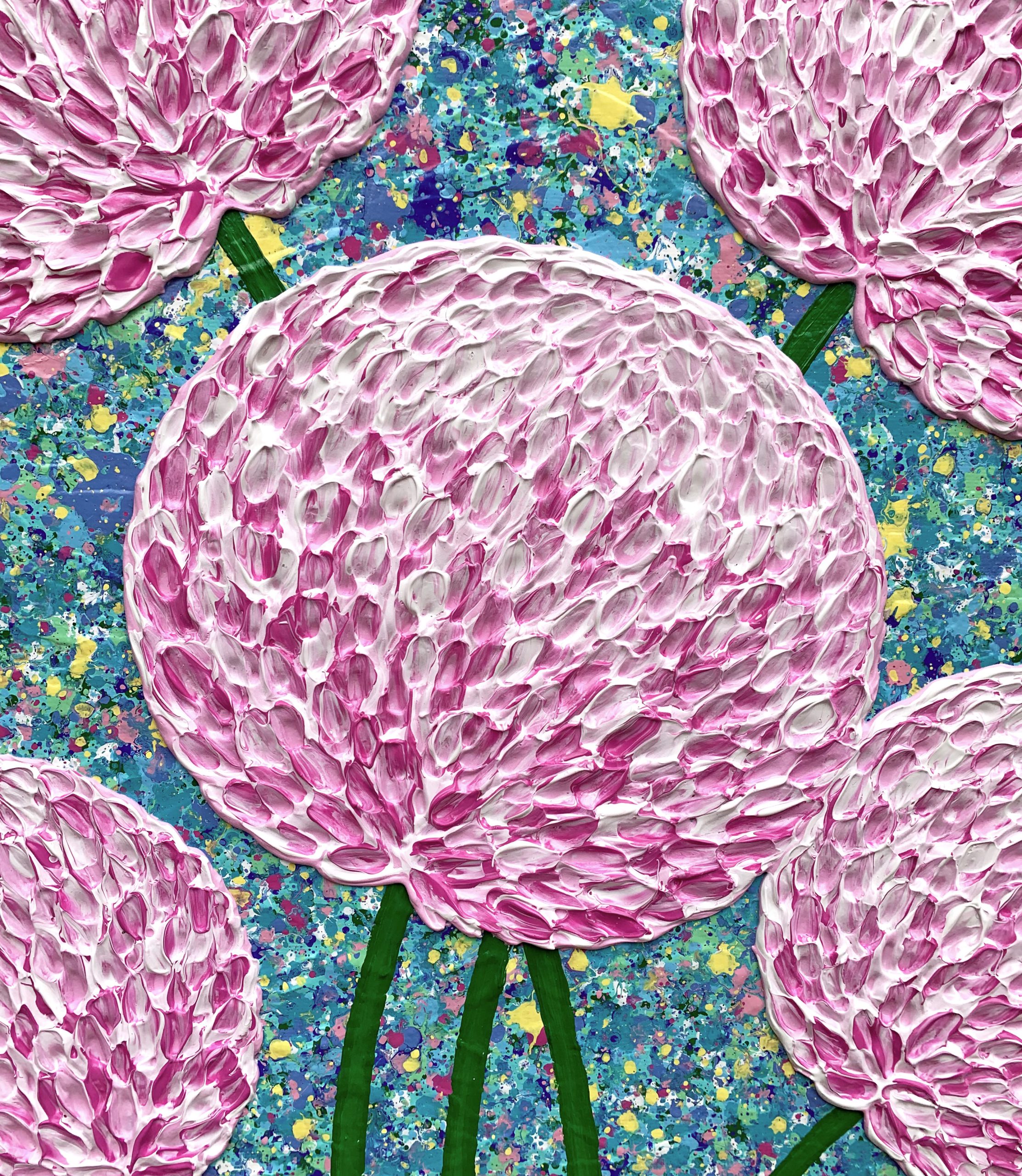Close Up 1 Country Garden Pink Flowers In A Cream Vase 50 X 70cm