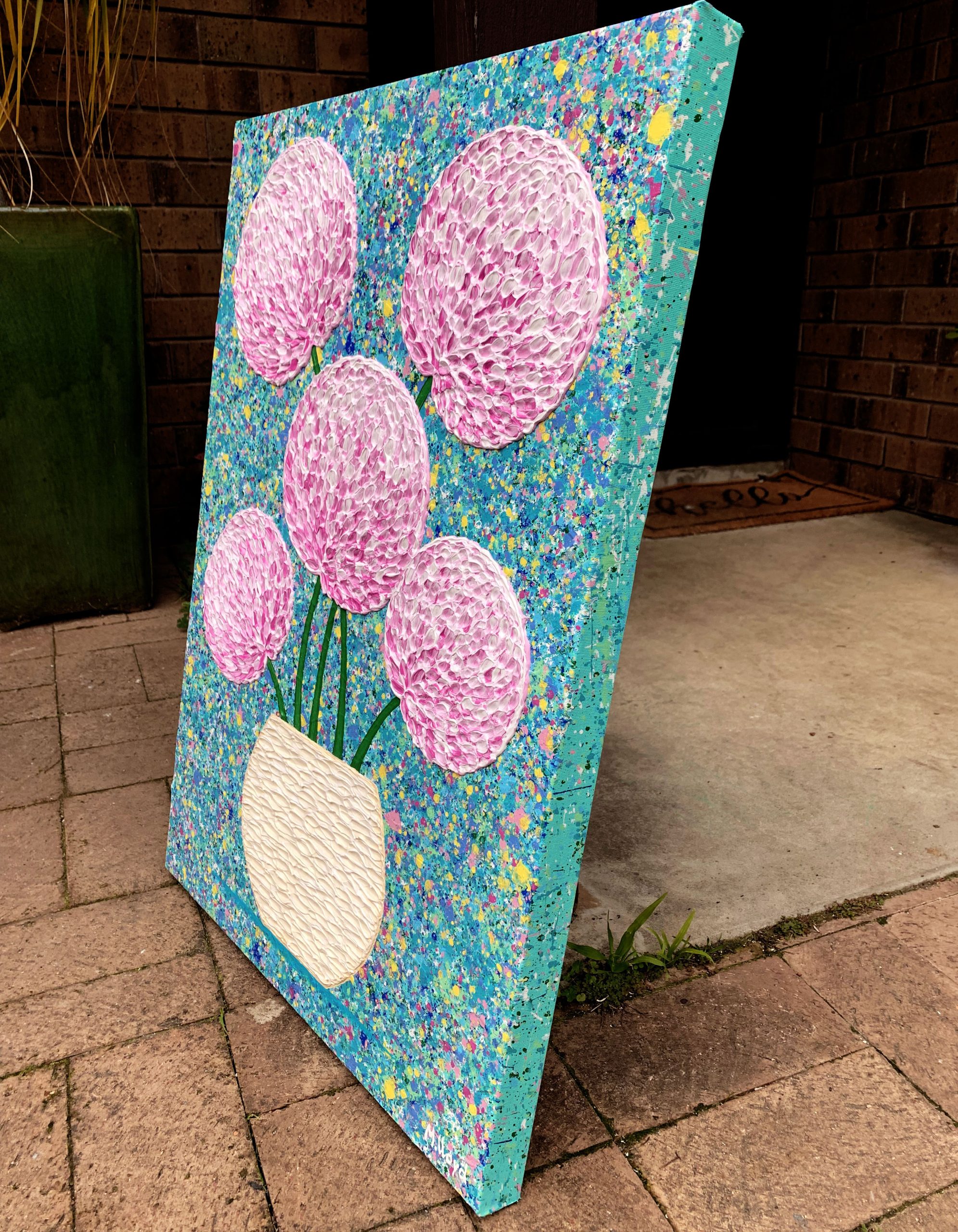 Side Country Garden Pink Flowers In A Cream Vase 50 X 70cm