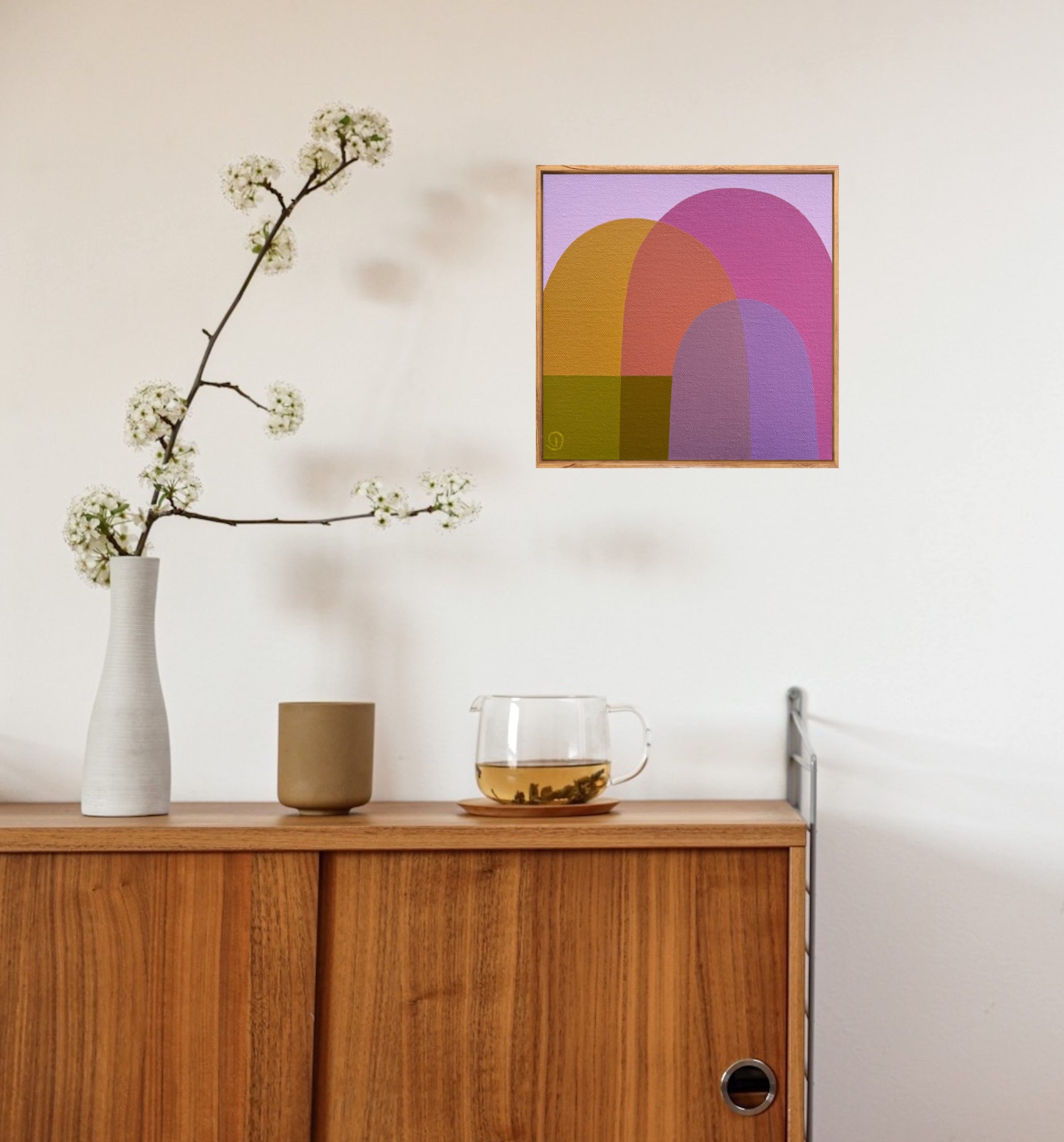 Charlotte De Pace Eclipse Ii Abstract Painting Insitu Above Sideboard Art Lovers Australia