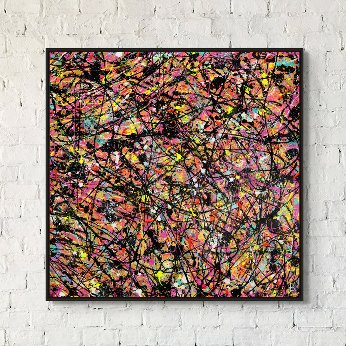 Labyrinth Ii Original Abstract Painting Framed On White Brick Wa