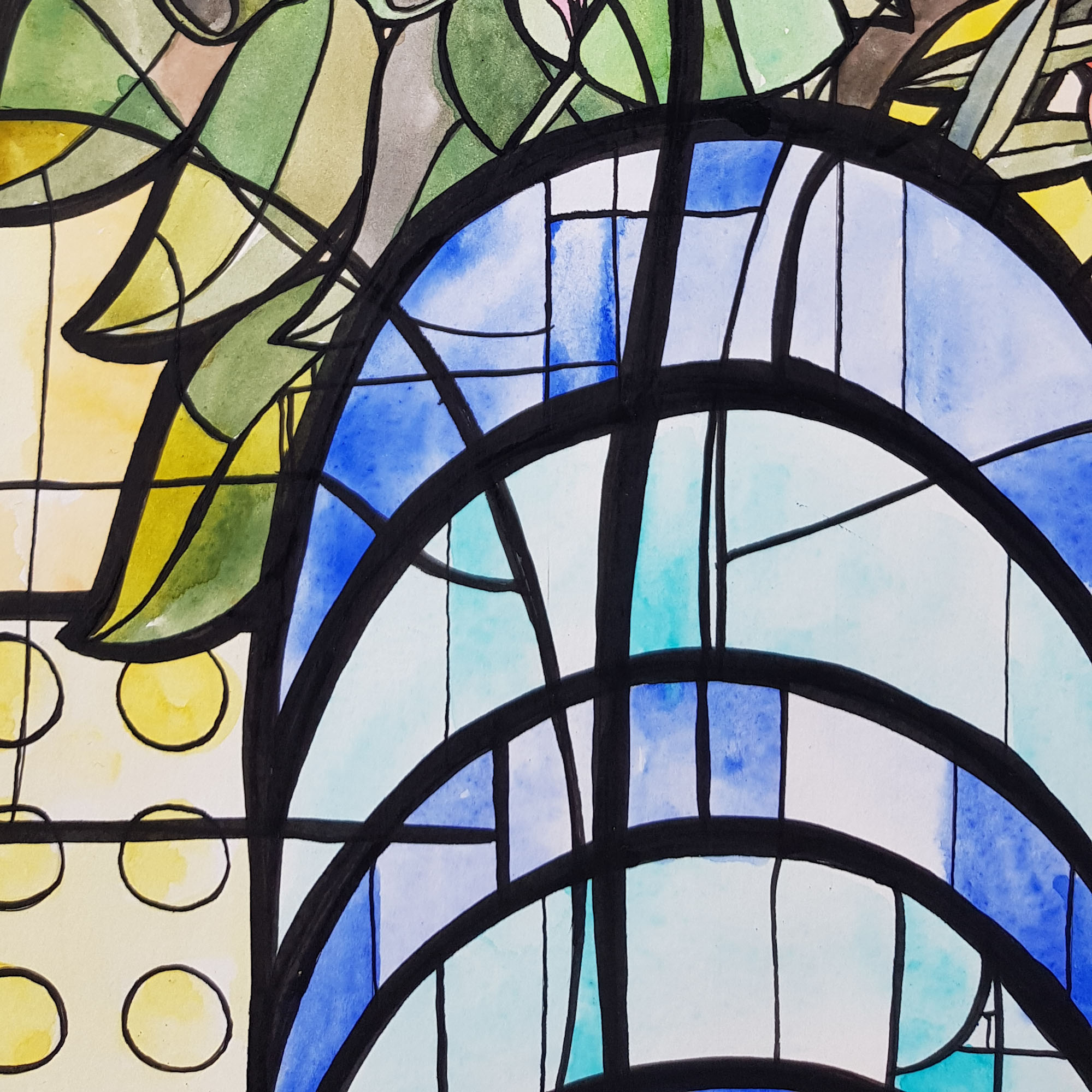 Gumnuts In Blue Vase By Nicola Cowie Detail