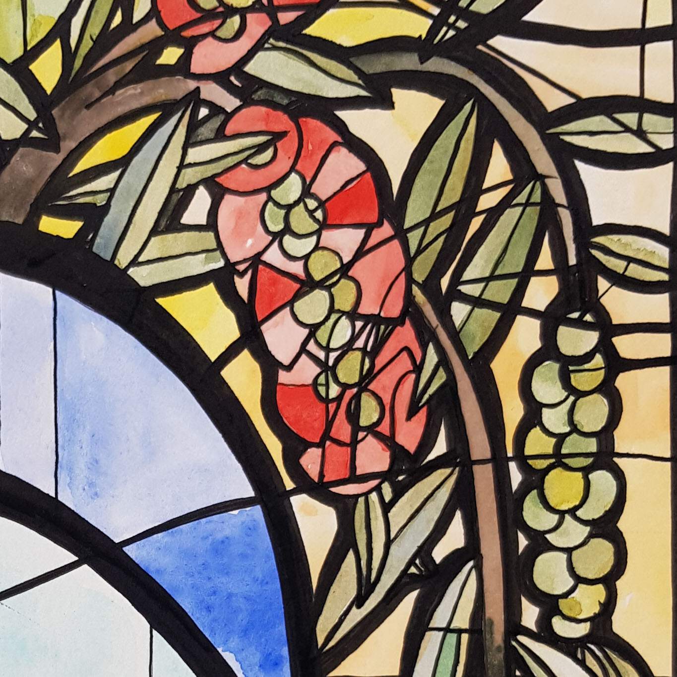 Gumnuts In Blue Vase By Nicola Cowie