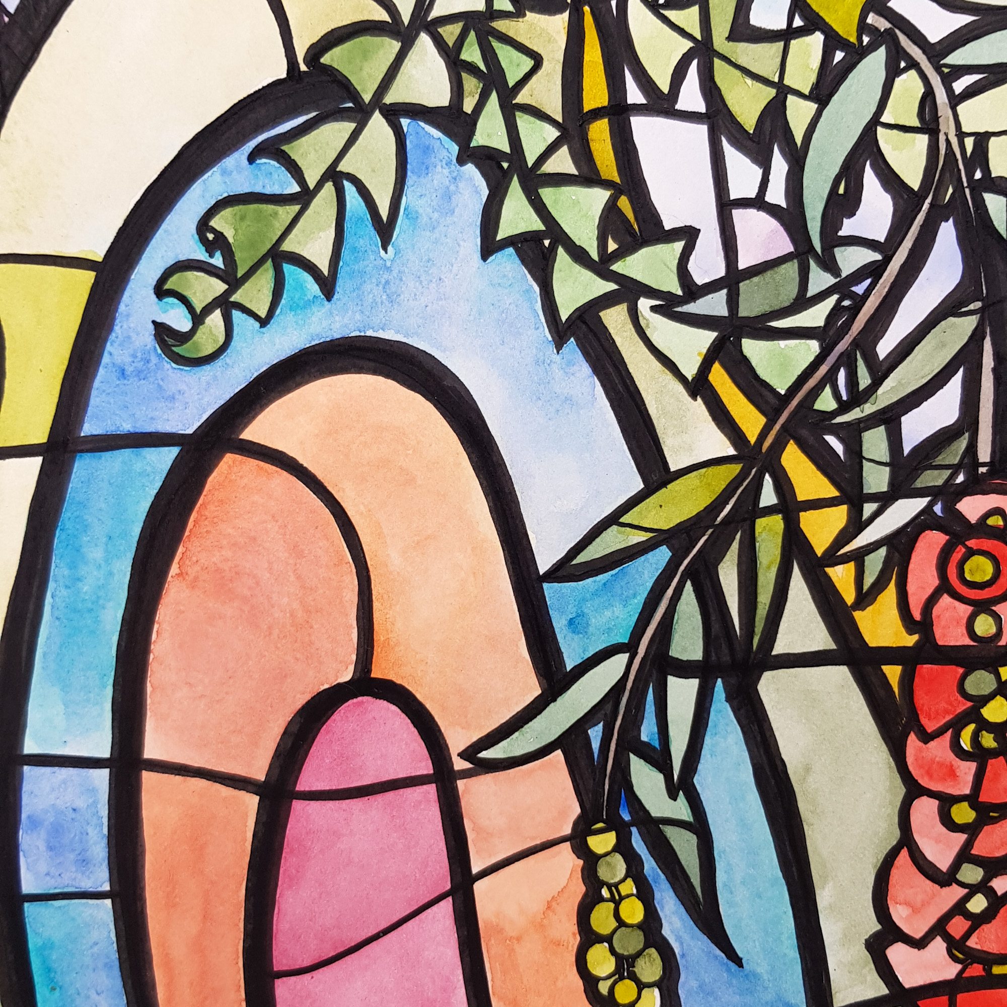 Bouquet In Rainbow Vase By Nicola Cowie Detail 2