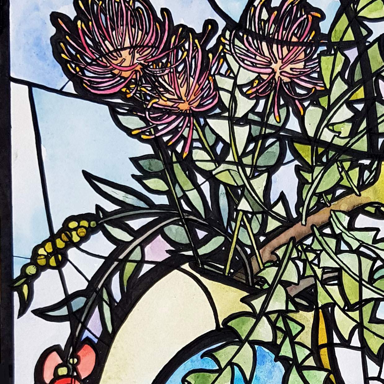 Bouquet In Rainbow Vase By Nicola Cowie Detail