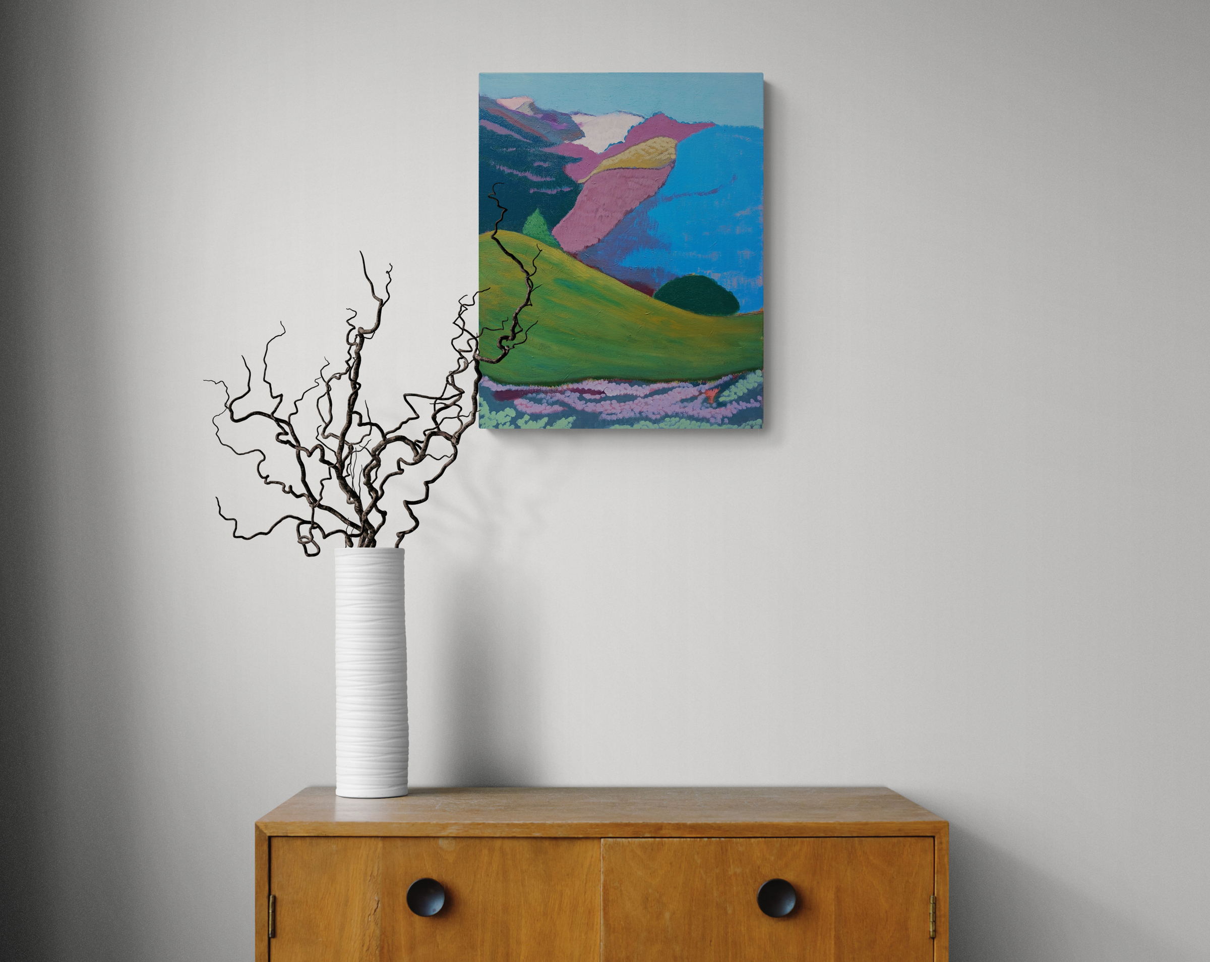 Curly Twigs In Vase Sitting On Cabinet