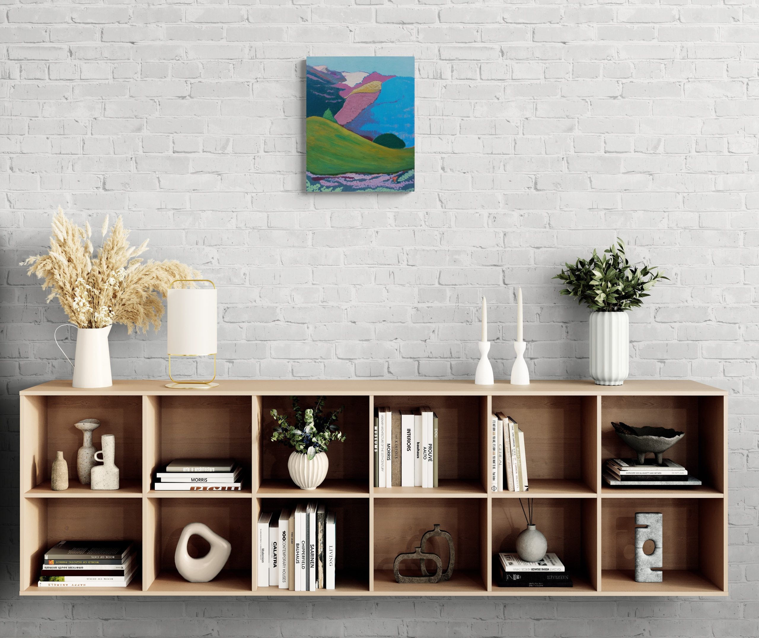 Living Room With Wooden Bookcase