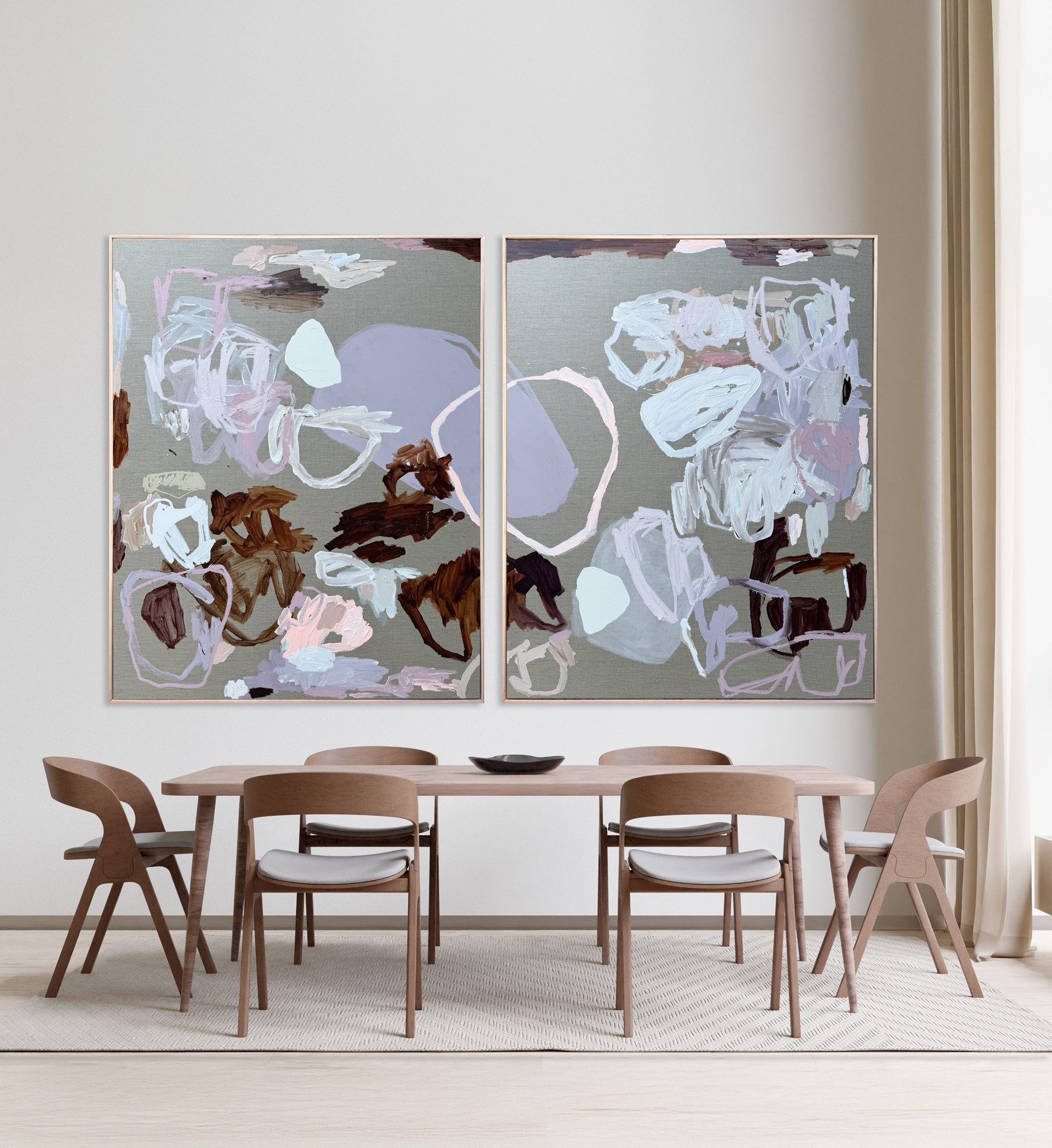 Front View On Bright Dining Room Interior With Dining Table