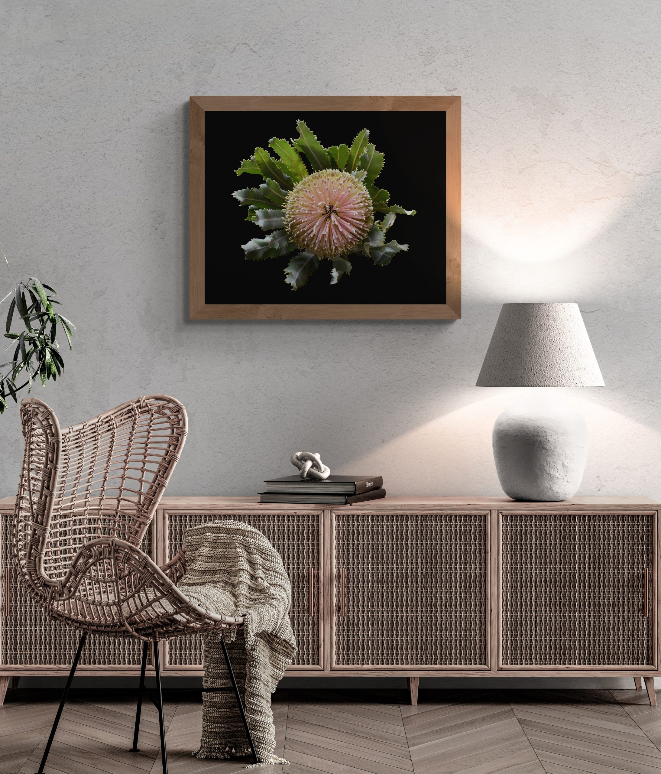 Boho Room With Rattan Cabinet And Chair (3)