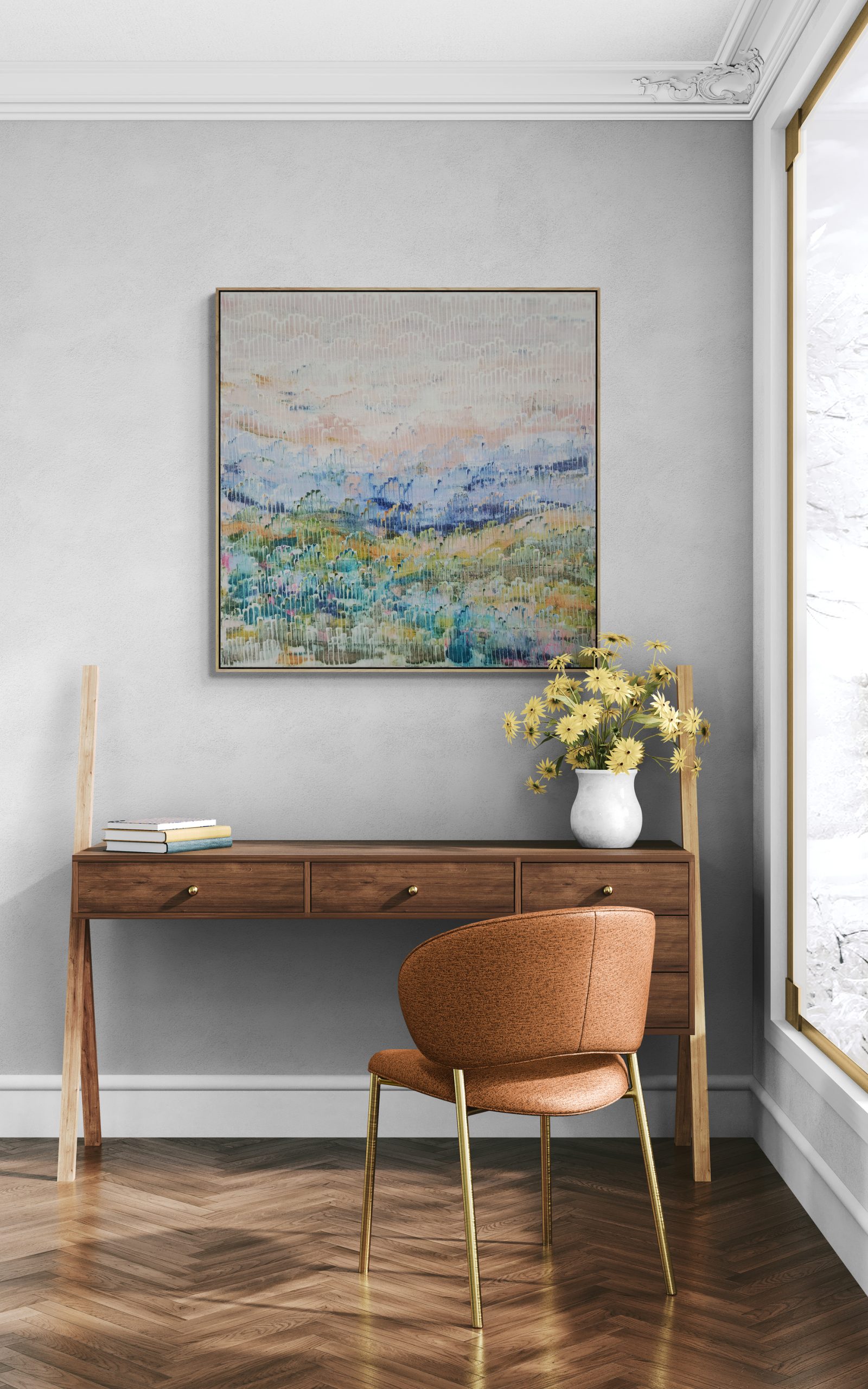 Fancy Home Office With Unique Desk