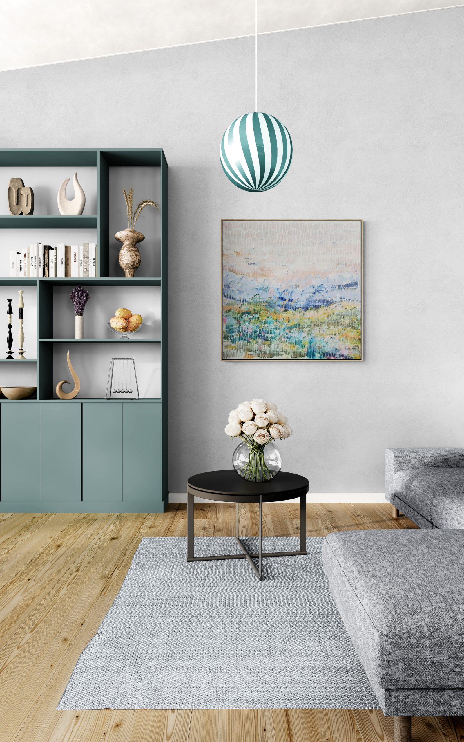 Cozy Living Room With Colorful Cabinet (2)