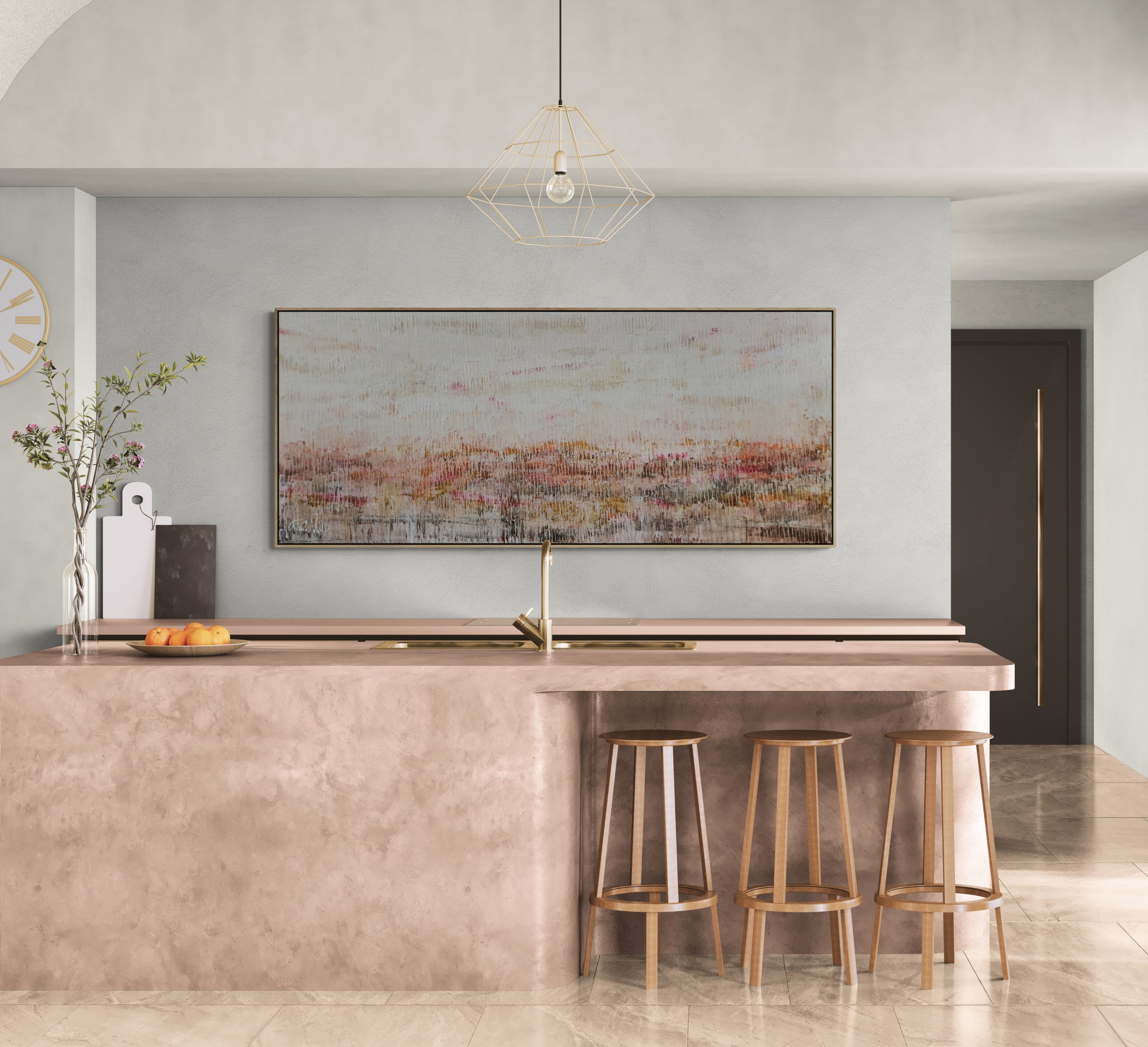 Modern Kitchen With A Marble Island (1)