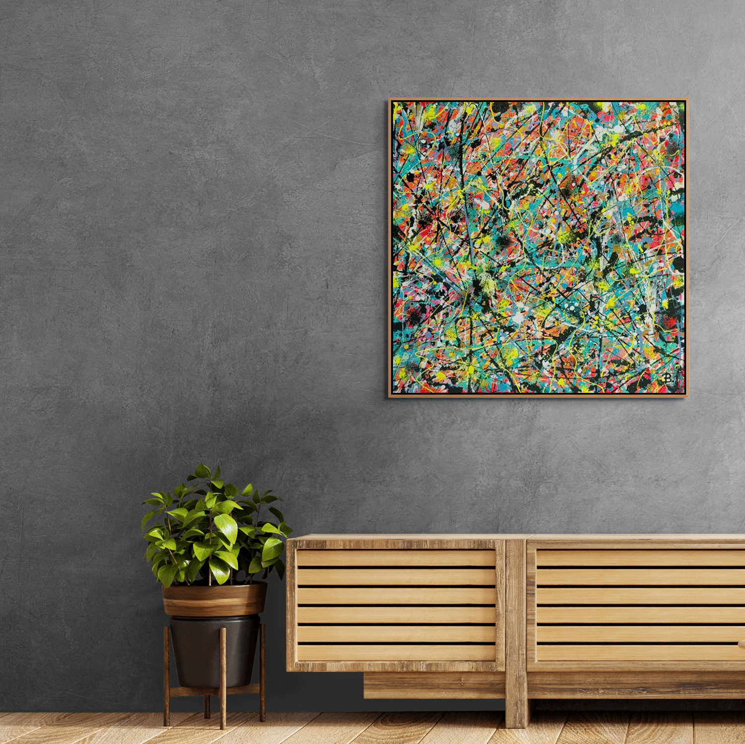 Labyrinth Original Abstract Expressionism Painting Above Wooden