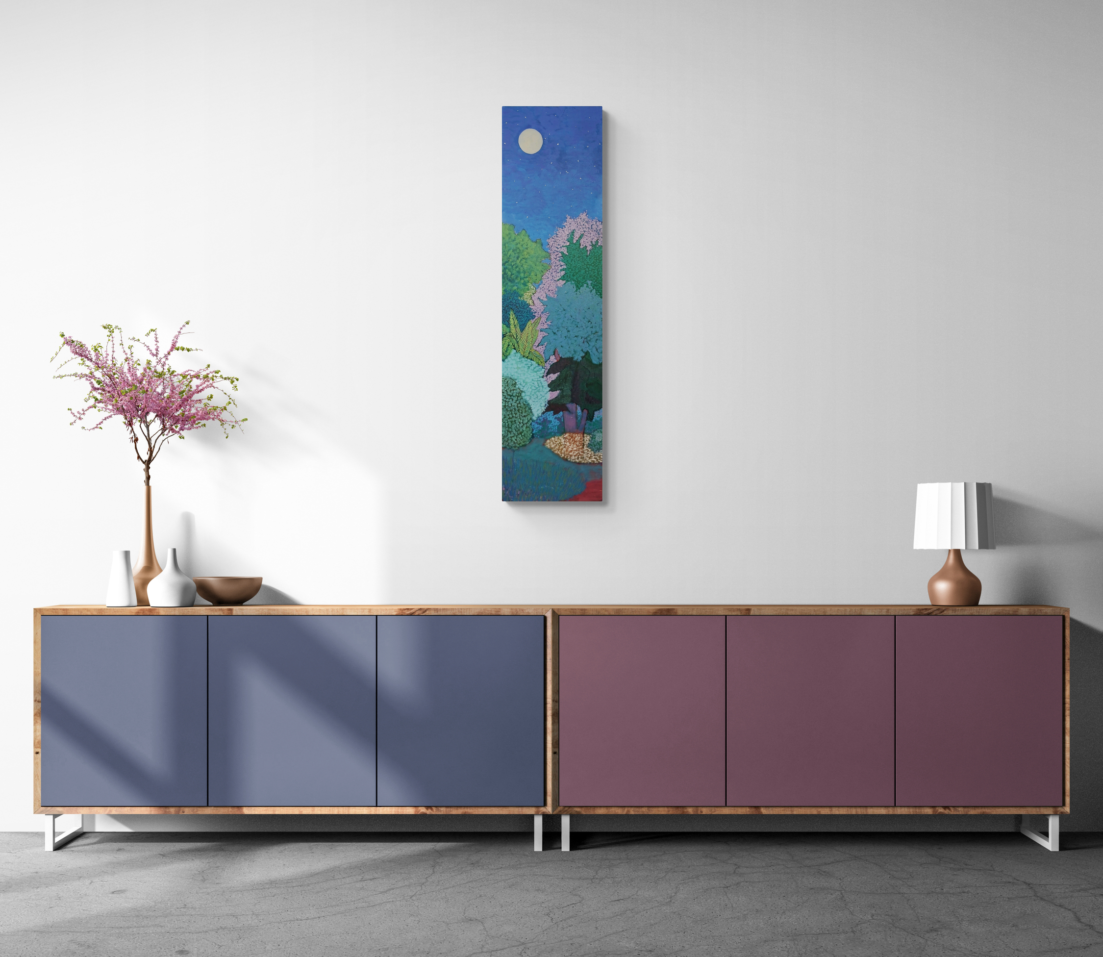 Living Room With Colorful Cabinet