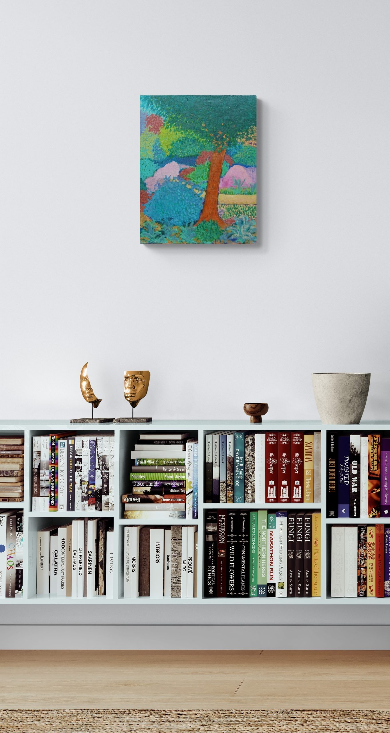 Living Room With A Wall Mounted Bookcase 2