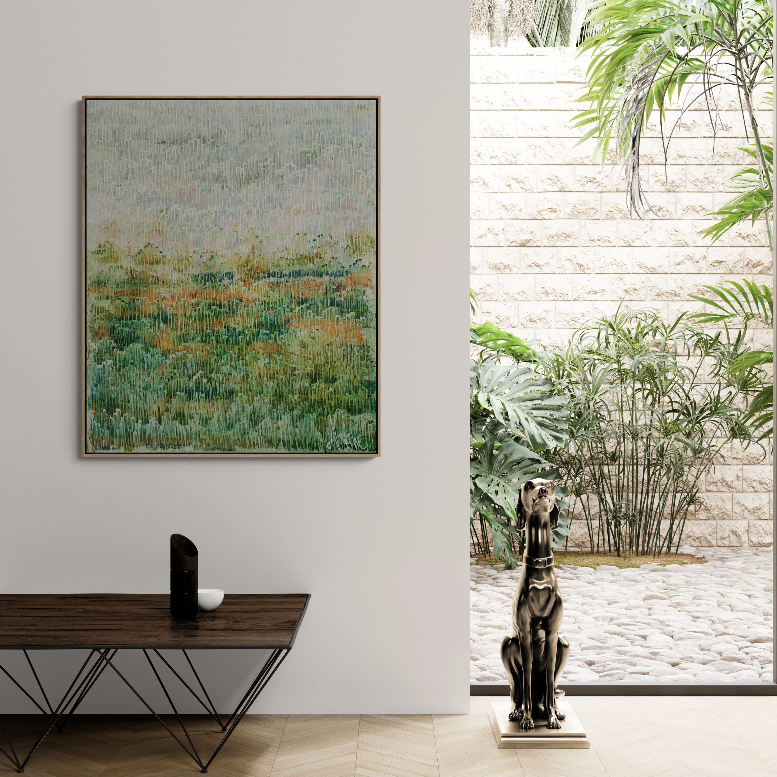 Modern Interior With Table And Dog Statue (1)