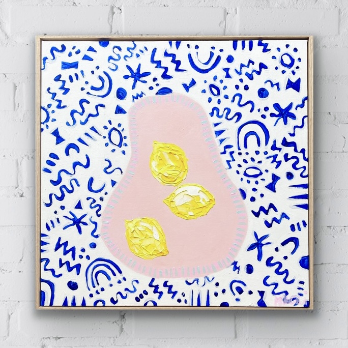 Lemons In Wonky Bowl On Blue