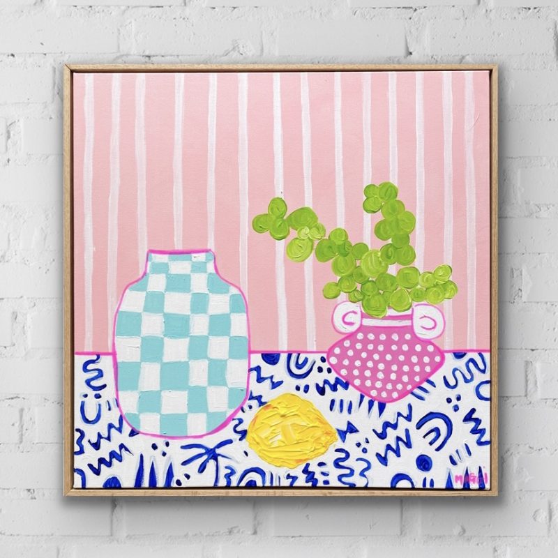 Little Pink Pot With Lemon On Blue