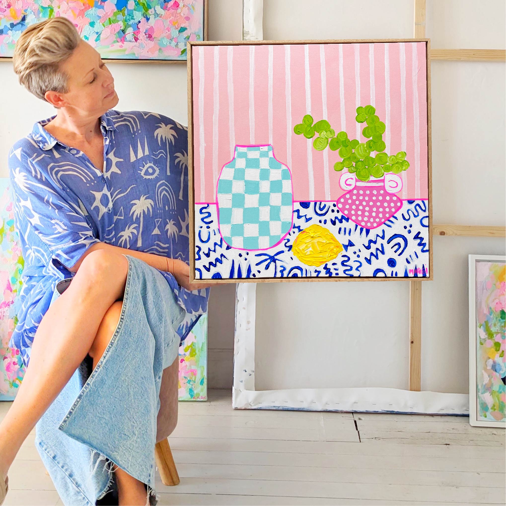 Little Pink Pot With Lemon On Blue Mmmm