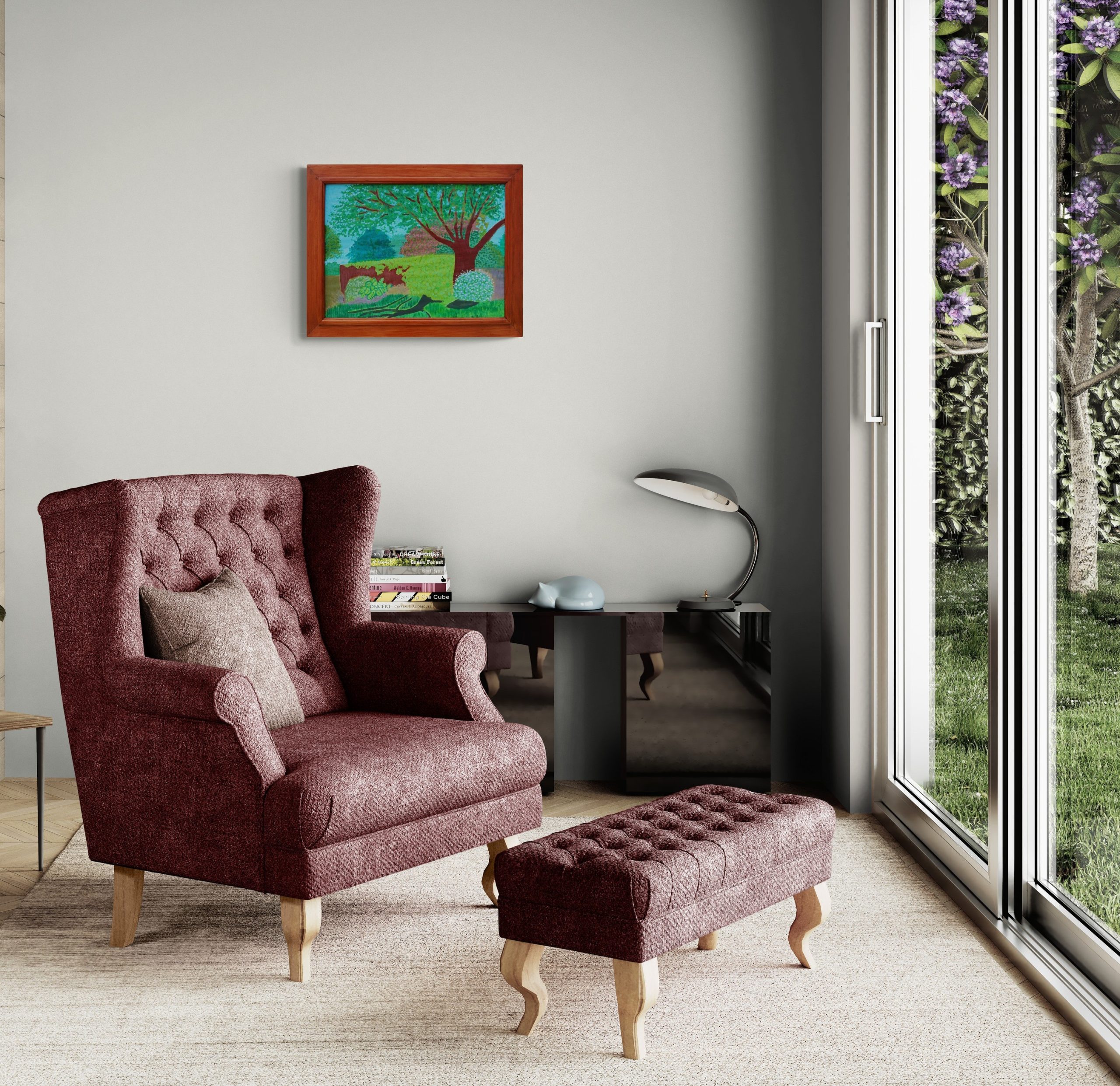 Living Room With Armchair And Garden Views