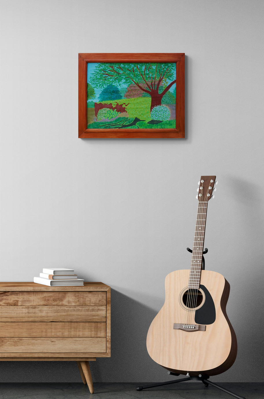 Minimal Room With Cabinet And Guitar