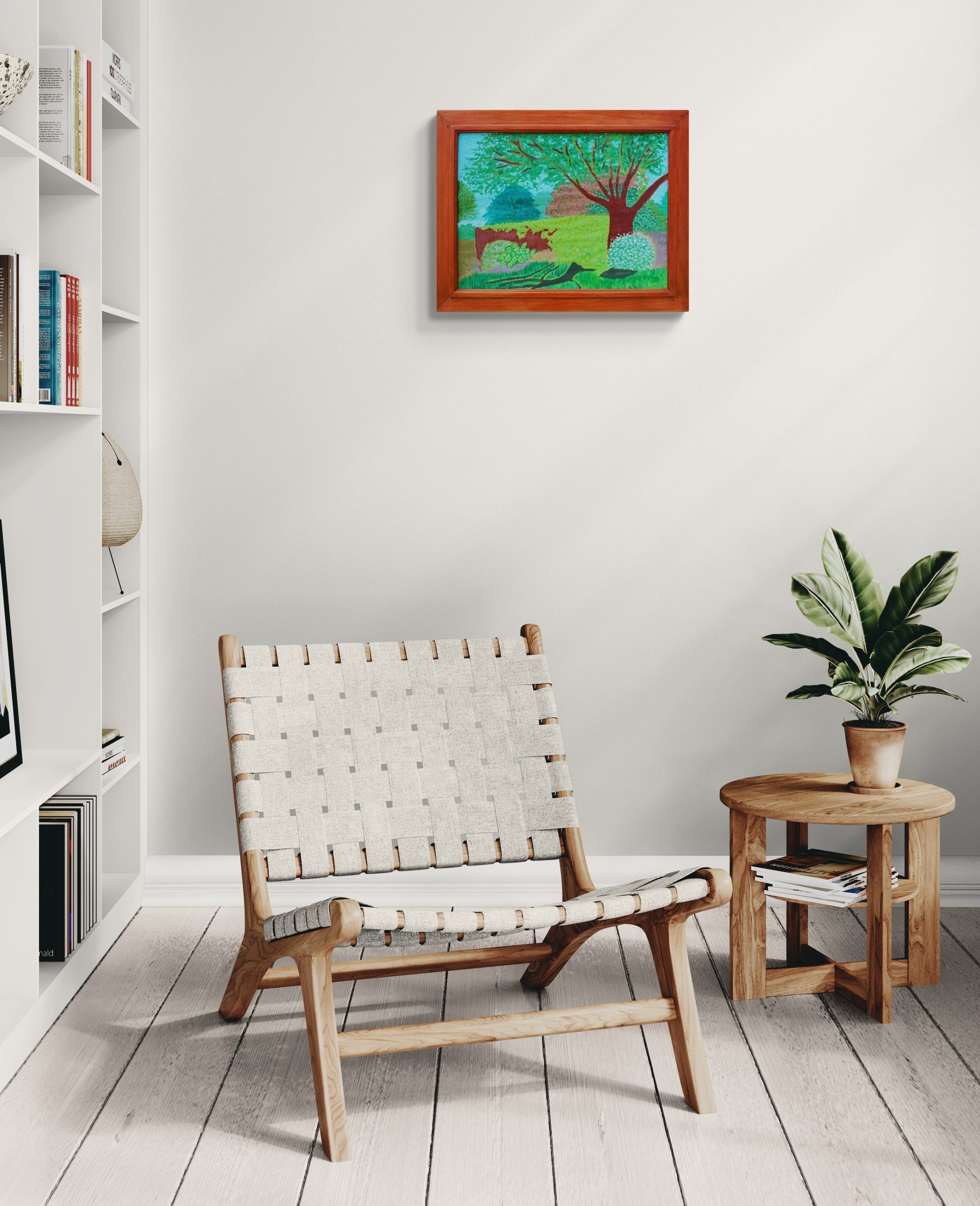 Relaxing Room With Large Shelving Unit 3