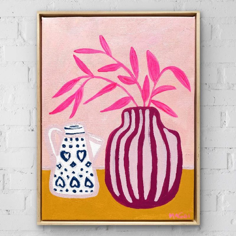 Coffee Pot With Pink Leaves