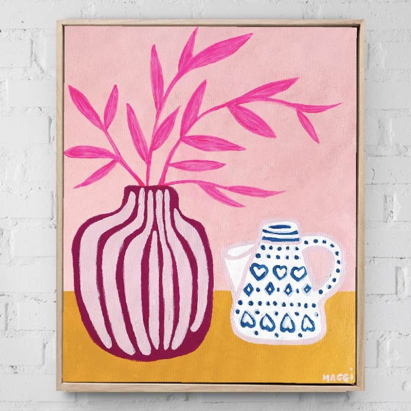 Stripey Pot With Pink Leaves