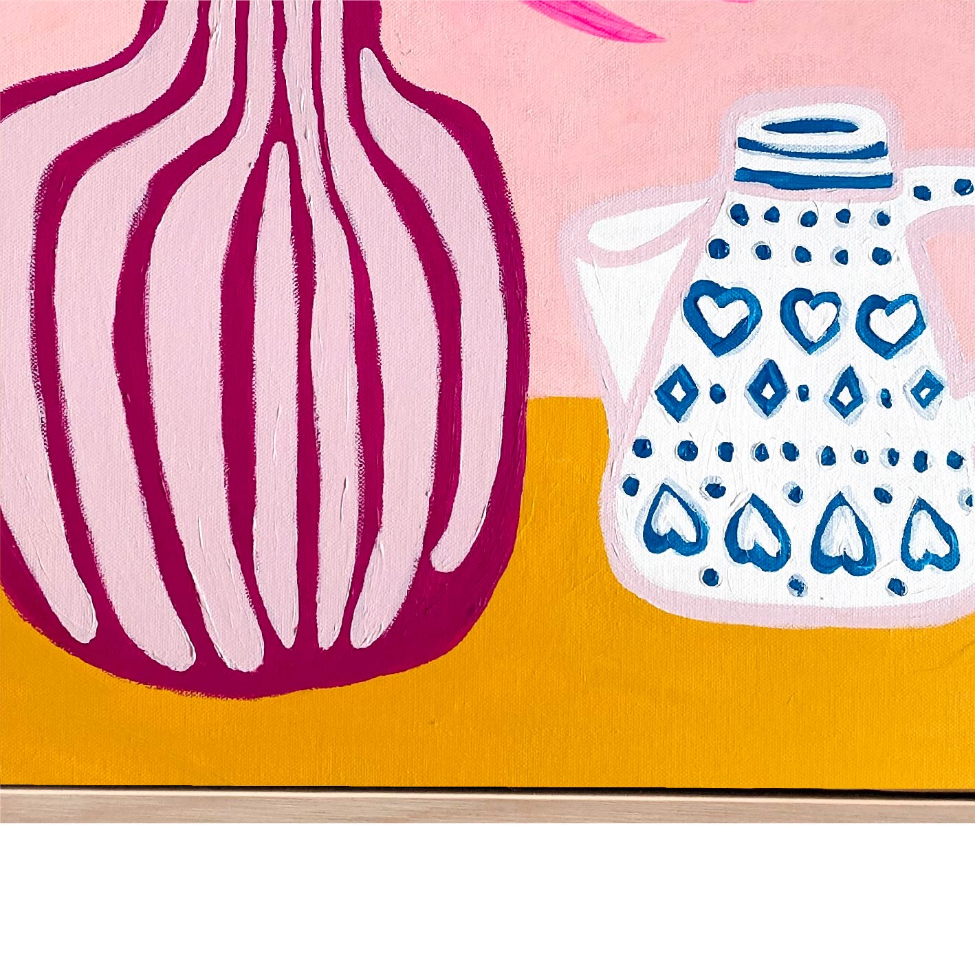 Stripey Pot With Pink Leaves Detail