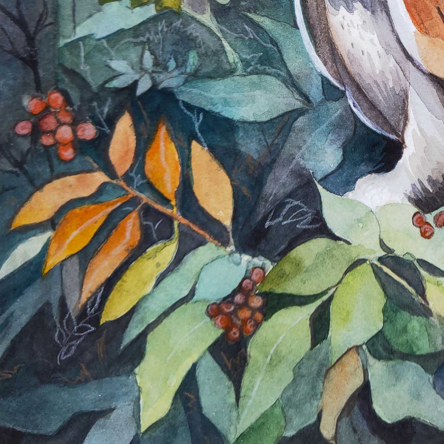 Owl Painting Berries