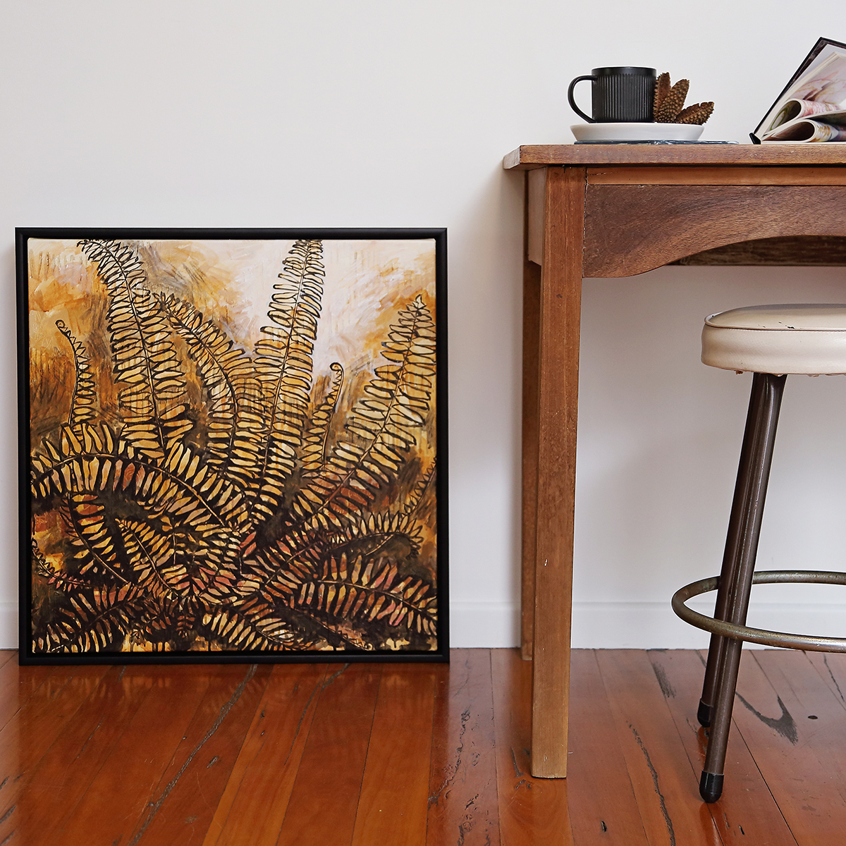 Lr 047 Sword Fern Moment I Smith & Brooks Brisbane Art Native Plants Matte Black Frame Moody Artwork