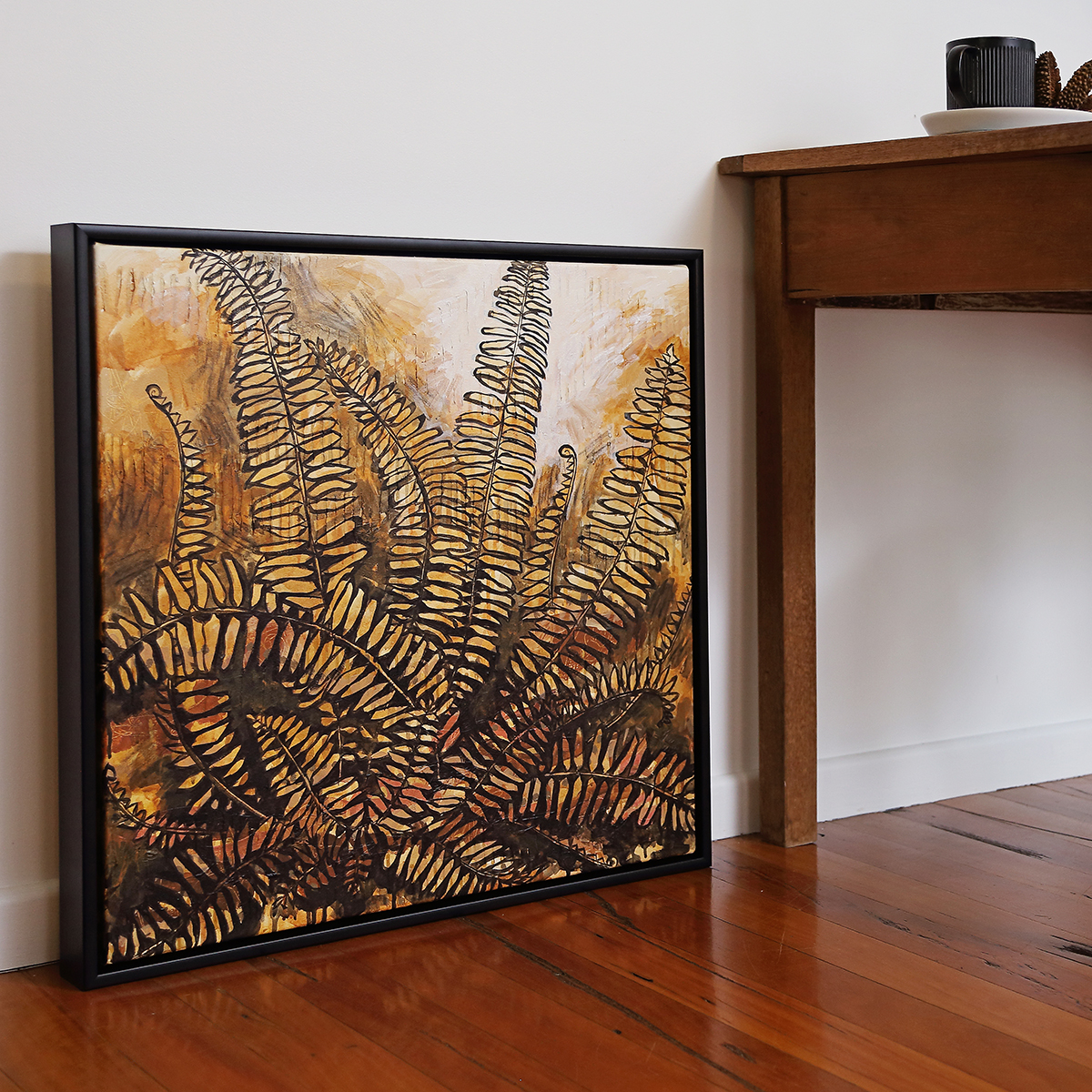Lr 054 Sword Fern Moment I Smith & Brooks Brisbane Art Native Plants Matte Black Frame Moody Artwork