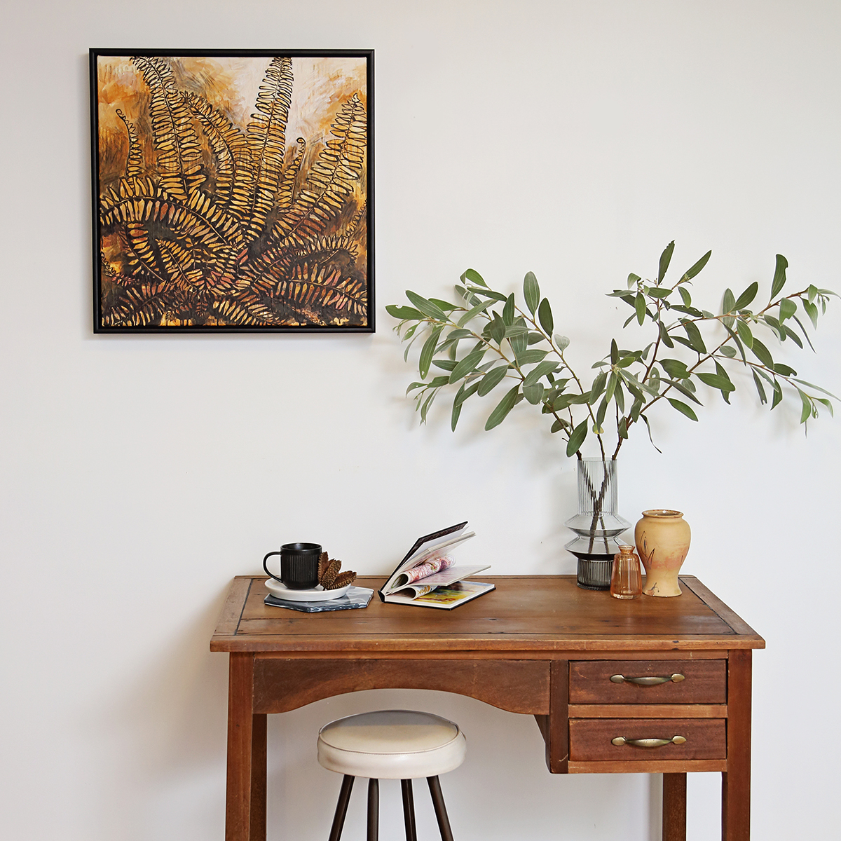 Lr 057 Sword Fern Moment I Smith & Brooks Brisbane Art Native Plants Matte Black Frame Moody Artwork