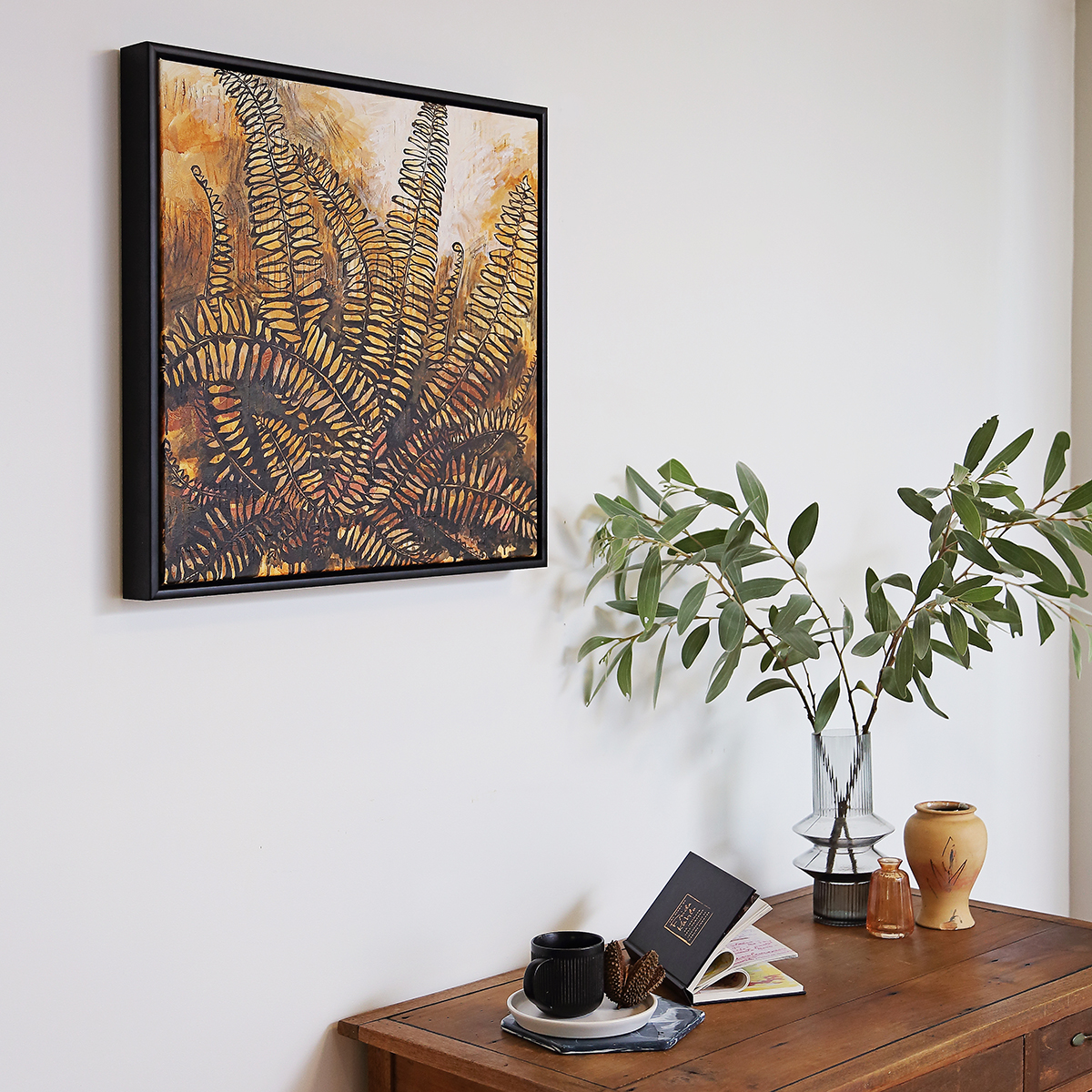 Lr 064 Sword Fern Moment I Smith & Brooks Brisbane Art Native Plants Matte Black Frame Moody Artwork