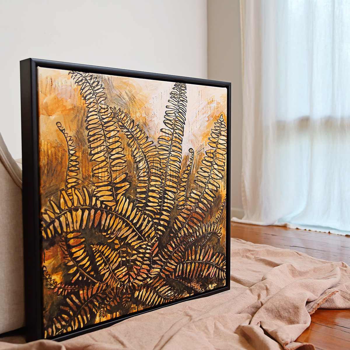 Lr 085 Sword Fern Moment I Smith & Brooks Brisbane Art Native Plants Matte Black Frame Moody Artwork