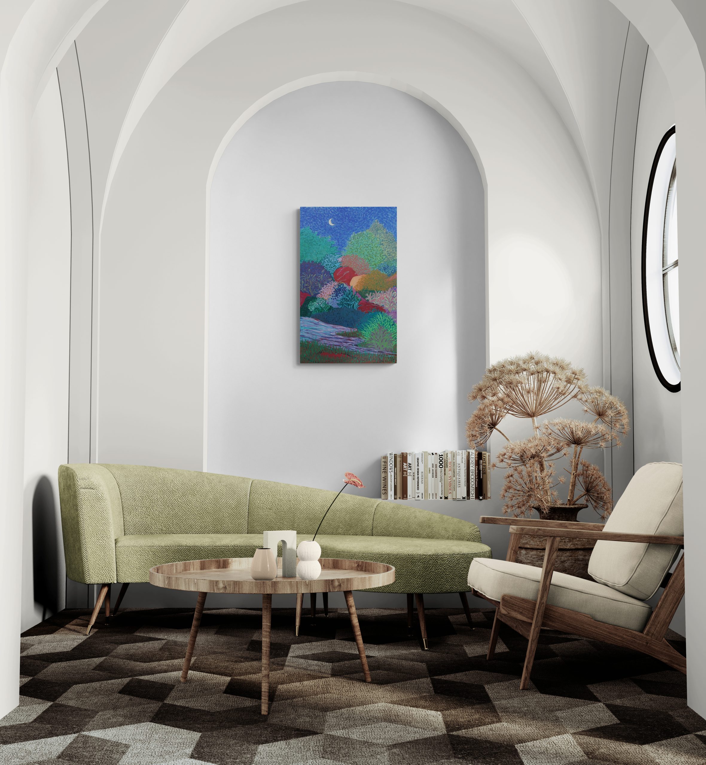 Fancy Living Room With Arched Ceiling