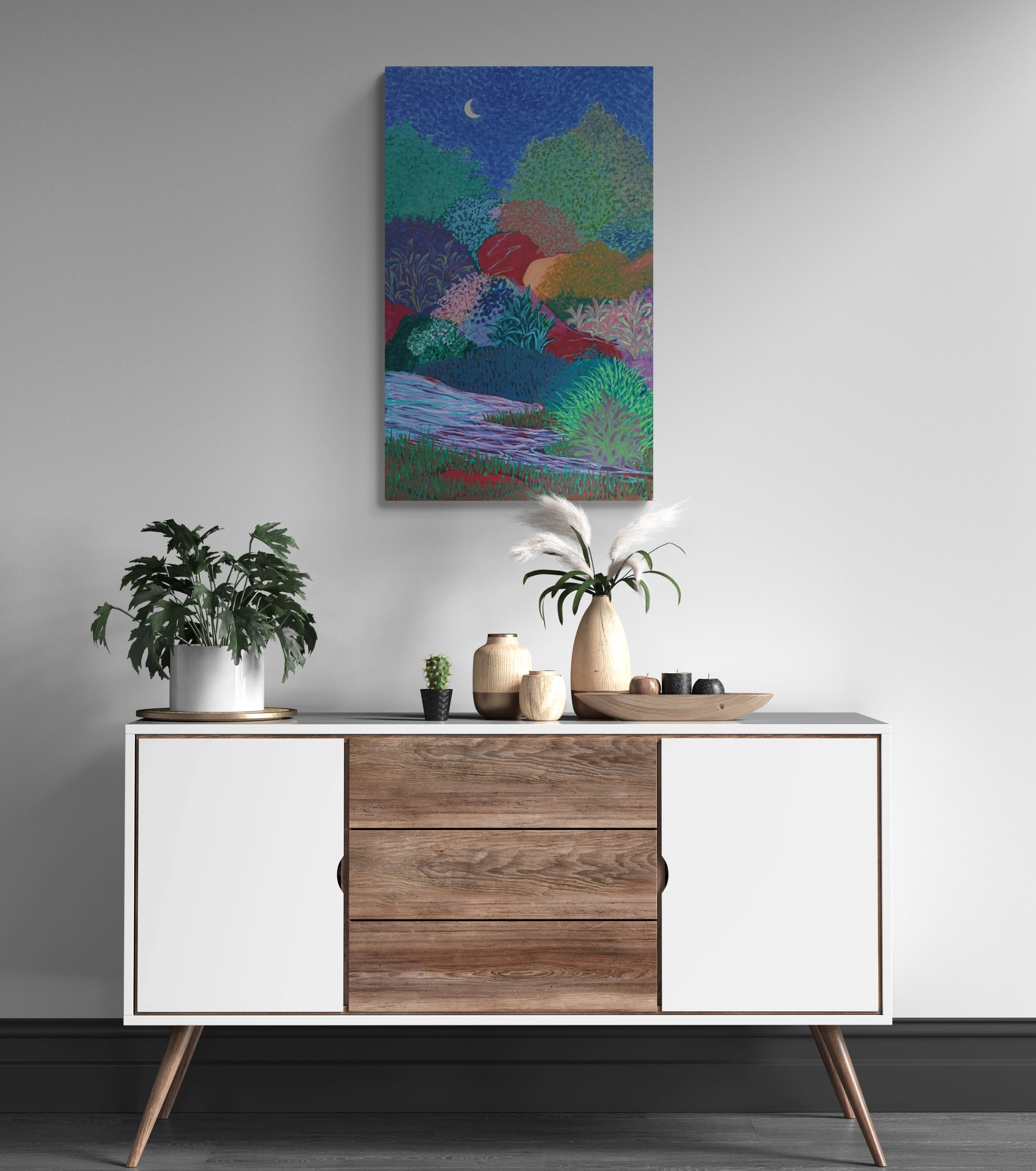 Modern Cabinet With Plants And Ornaments