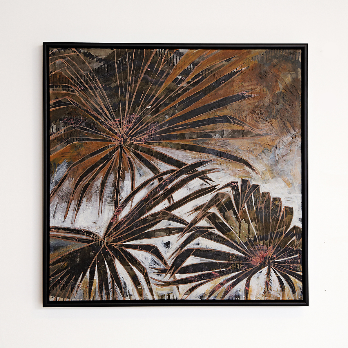 Lr 003 Cabbage Tree Palm Moment I Smith & Brooks Painting Of Palms Moody Coastal Art Matte Black Frame