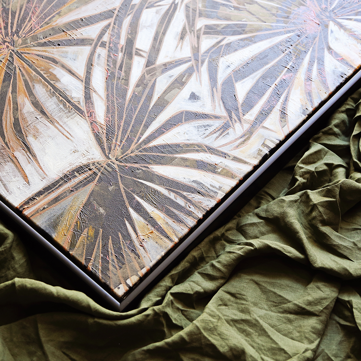 Lr 022 Cabbage Tree Palm Moment I Smith & Brooks Painting Of Palms Moody Coastal Art Matte Black Frame