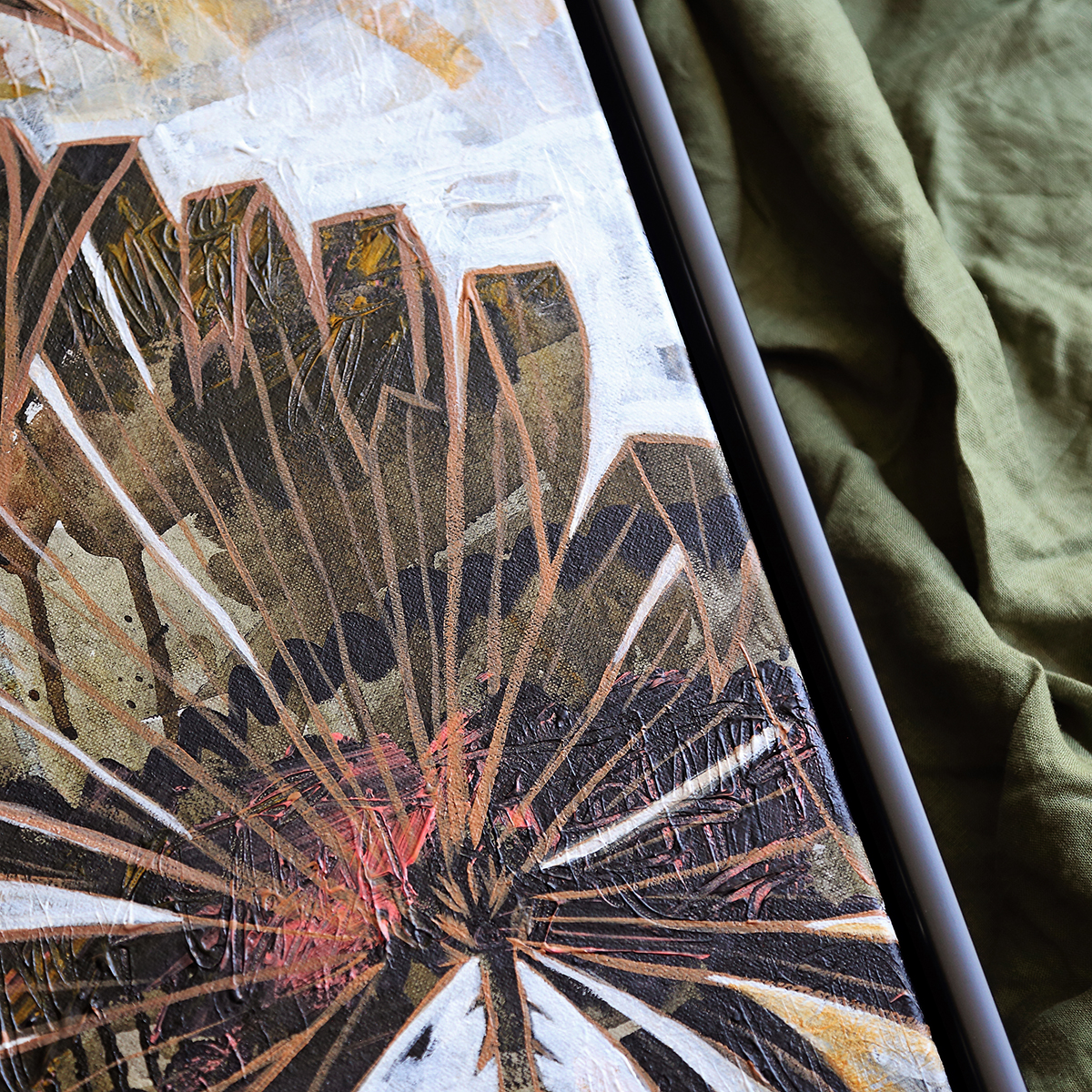 Lr 030 Cabbage Tree Palm Moment I Smith & Brooks Painting Of Palms Moody Coastal Art Matte Black Frame