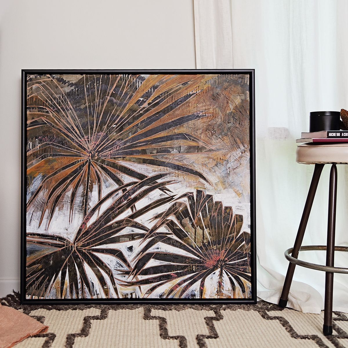 Lr 060 Cabbage Tree Palm Moment I Smith & Brooks Painting Of Palms Moody Coastal Art Matte Black Frame