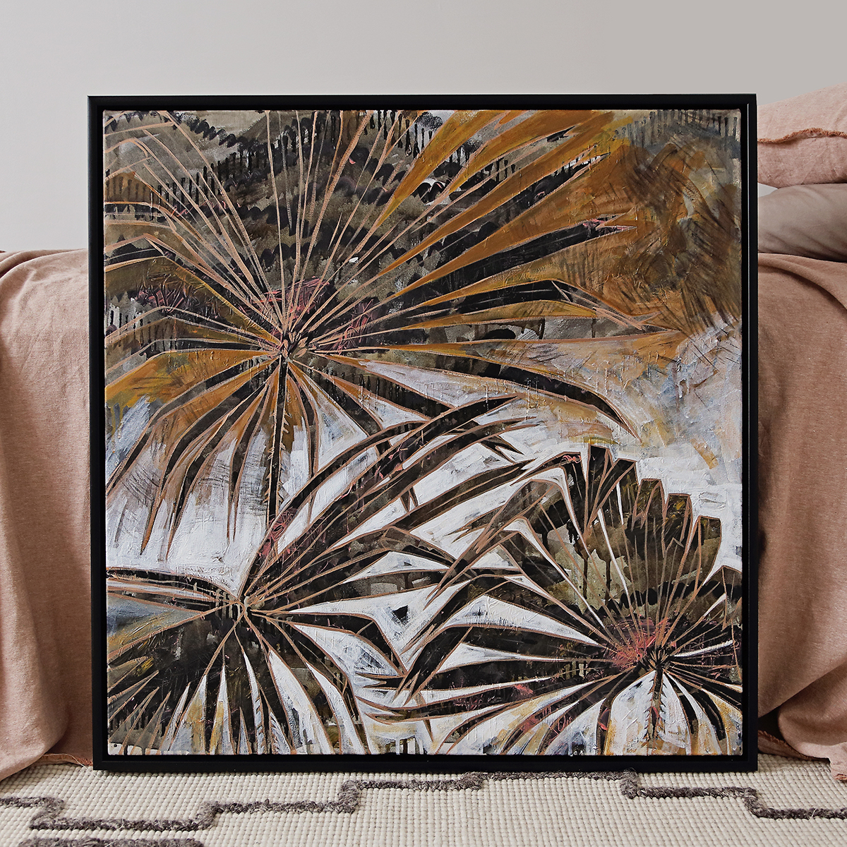 Lr 063 Cabbage Tree Palm Moment I Smith & Brooks Painting Of Palms Moody Coastal Art Matte Black Frame