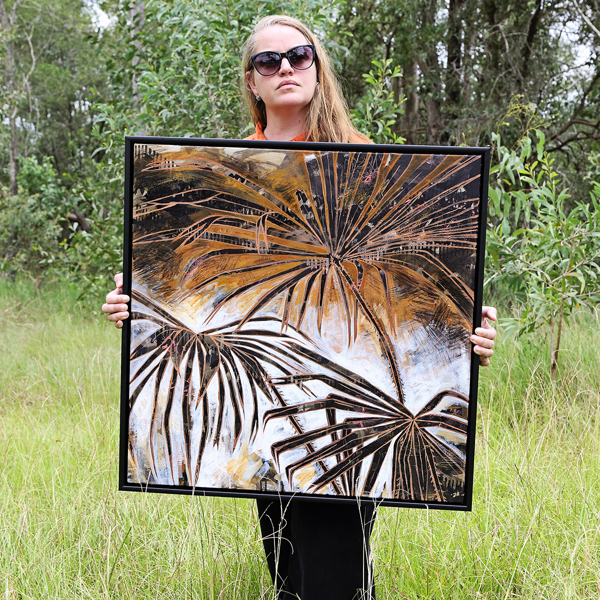 Lr 011 Smith & Brooks Palm Tree Art Palms Moody Palette Dark Coastal Art Framed In Matte Black