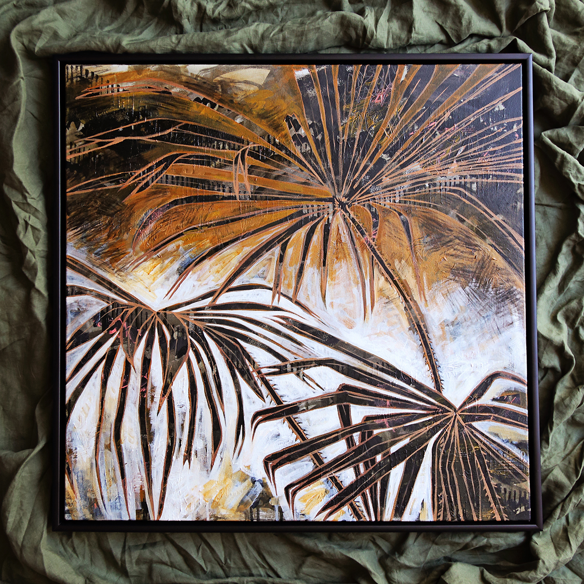 Lr 030 Smith & Brooks Palm Tree Art Palms Moody Palette Dark Coastal Art Framed In Matte Black