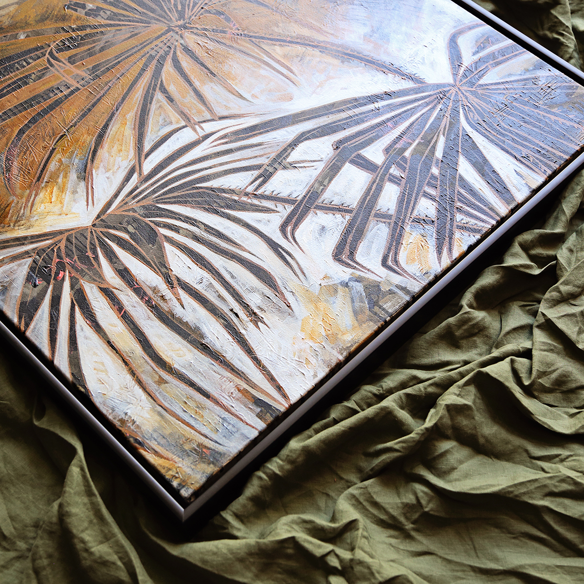 Lr 038 Smith & Brooks Palm Tree Art Palms Moody Palette Dark Coastal Art Framed In Matte Black