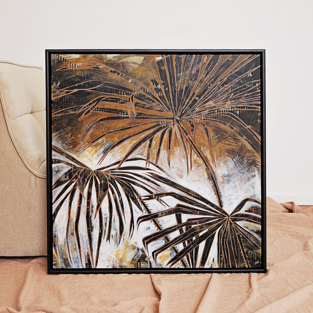Lr 047 Smith & Brooks Palm Tree Art Palms Moody Palette Dark Coastal Art Framed In Matte Black