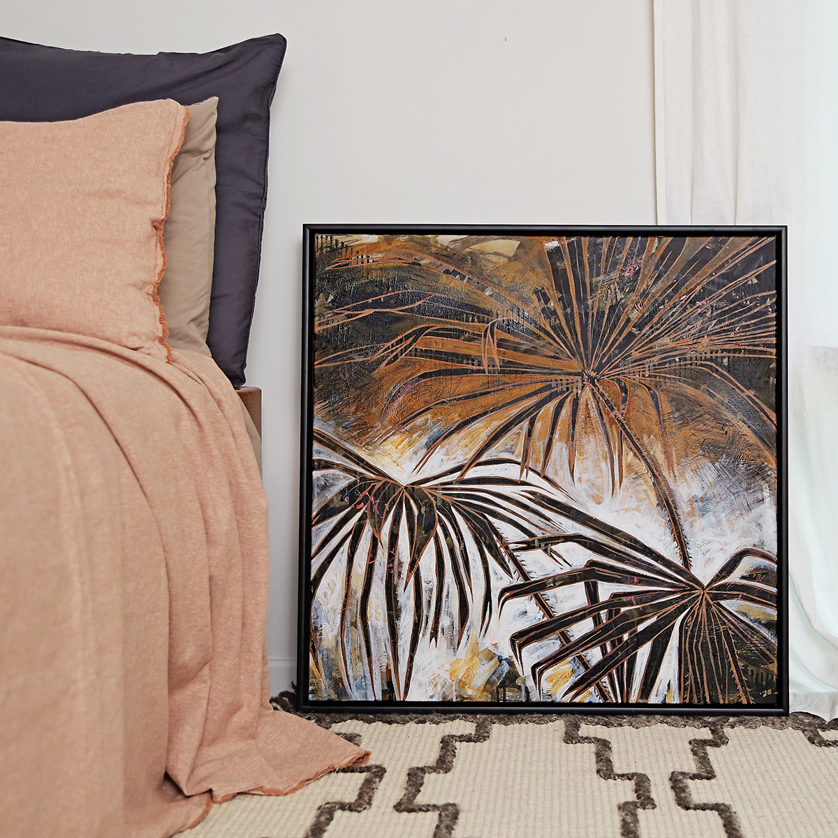 Lr 067 Smith & Brooks Palm Tree Art Palms Moody Palette Dark Coastal Art Framed In Matte Black