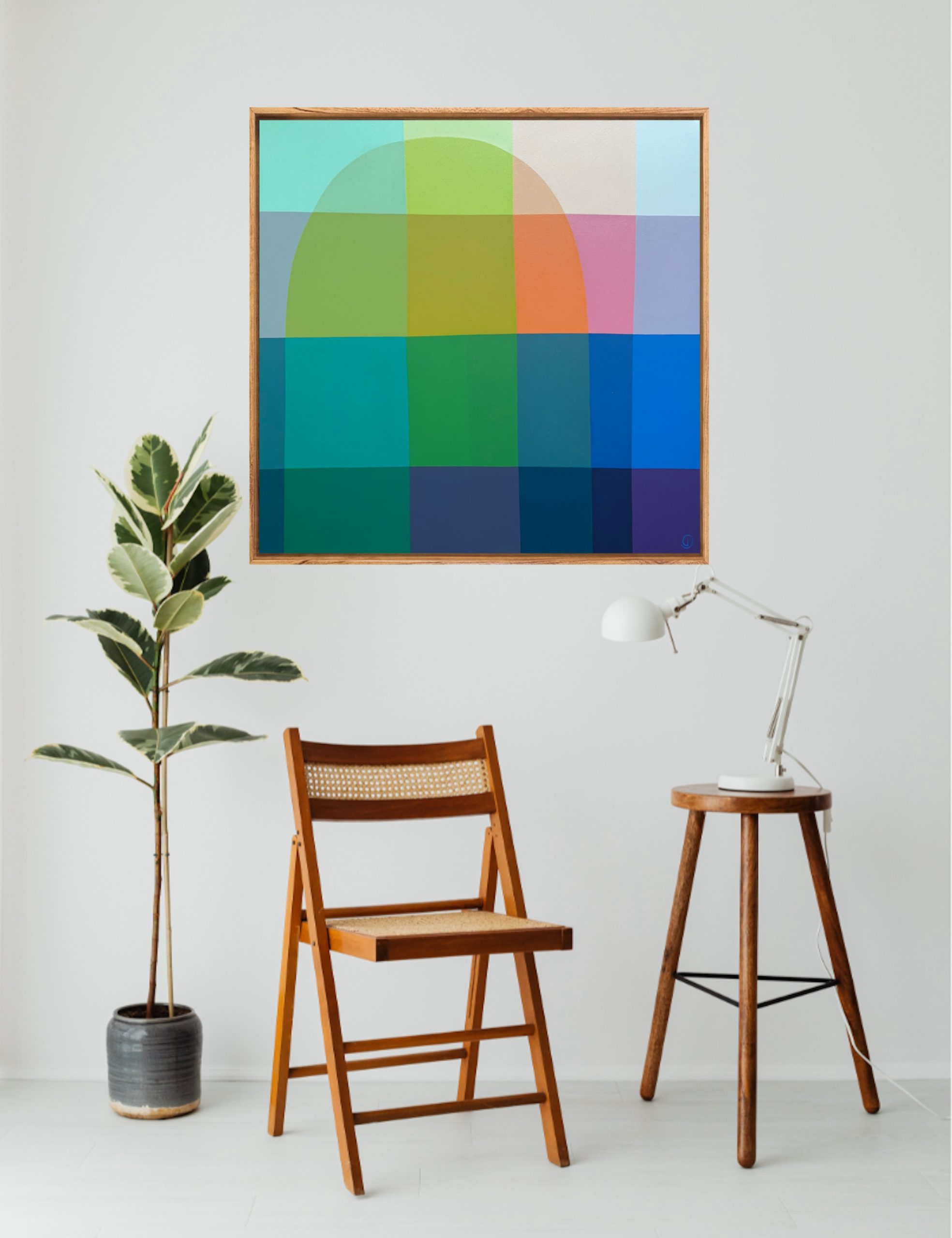 Charlotte De Pace Bright Side Abstract Painting Insitu Above Chair Art Lovers Australia