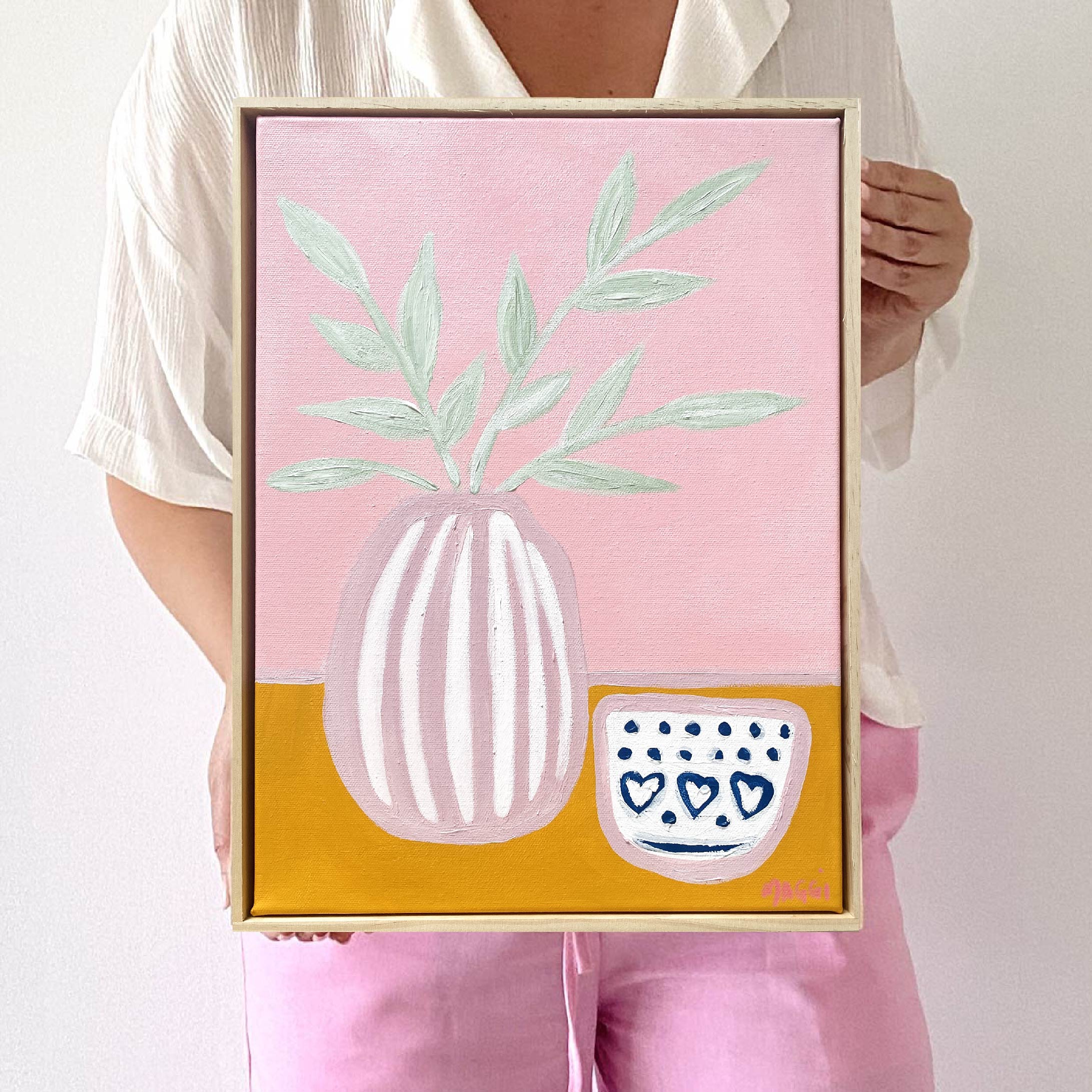 Pink Stripes With Wonky Blue Bowl New