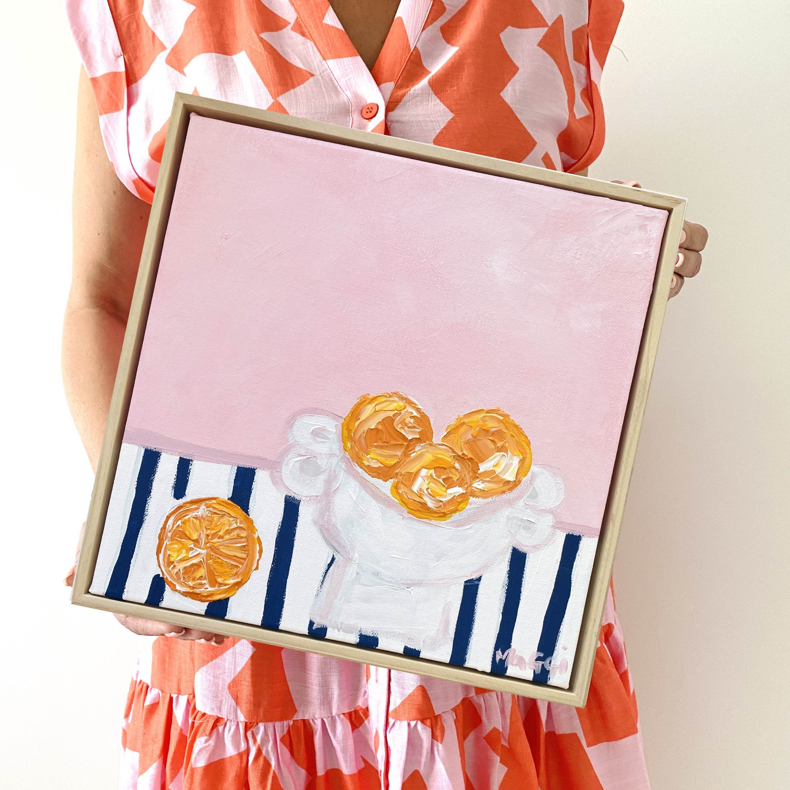 Oranges On Blue Stripes