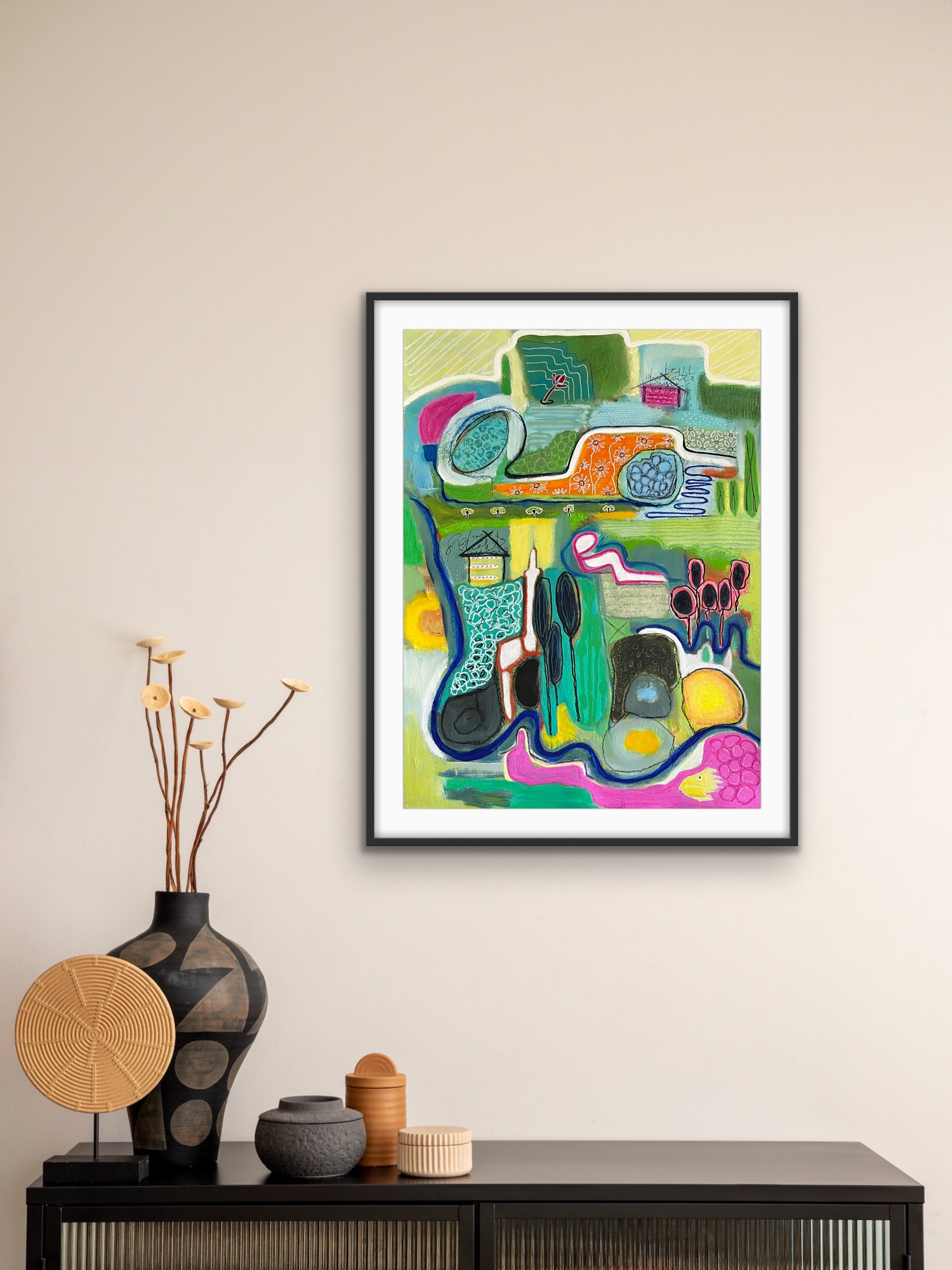 Don't Forget To Go Home Insitu Framed Above Side Table